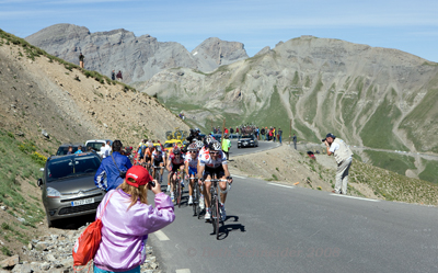 Jens Voight leading a group up the Col de la Bonette
