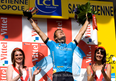 Burghardt enjoying his victory on the St Etienne podium