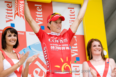 Sylvain Chavanel waving from podium in Montlucon