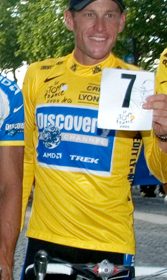 Lance Armstrong on the Champs Elysee in 2005 after winning 7 Tours in a row