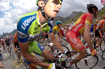 Contador in peloton on climb Contador in peloton on climb