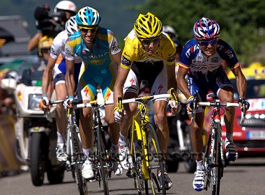 Schleck and Contador racing 2010 TdF