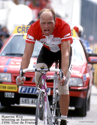 Bjarne Riis winning at Sestriere in 1996
